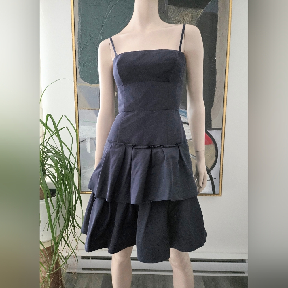 Vera Wang | Spaghetti Strap Taffeta Fit & Flare Dress
